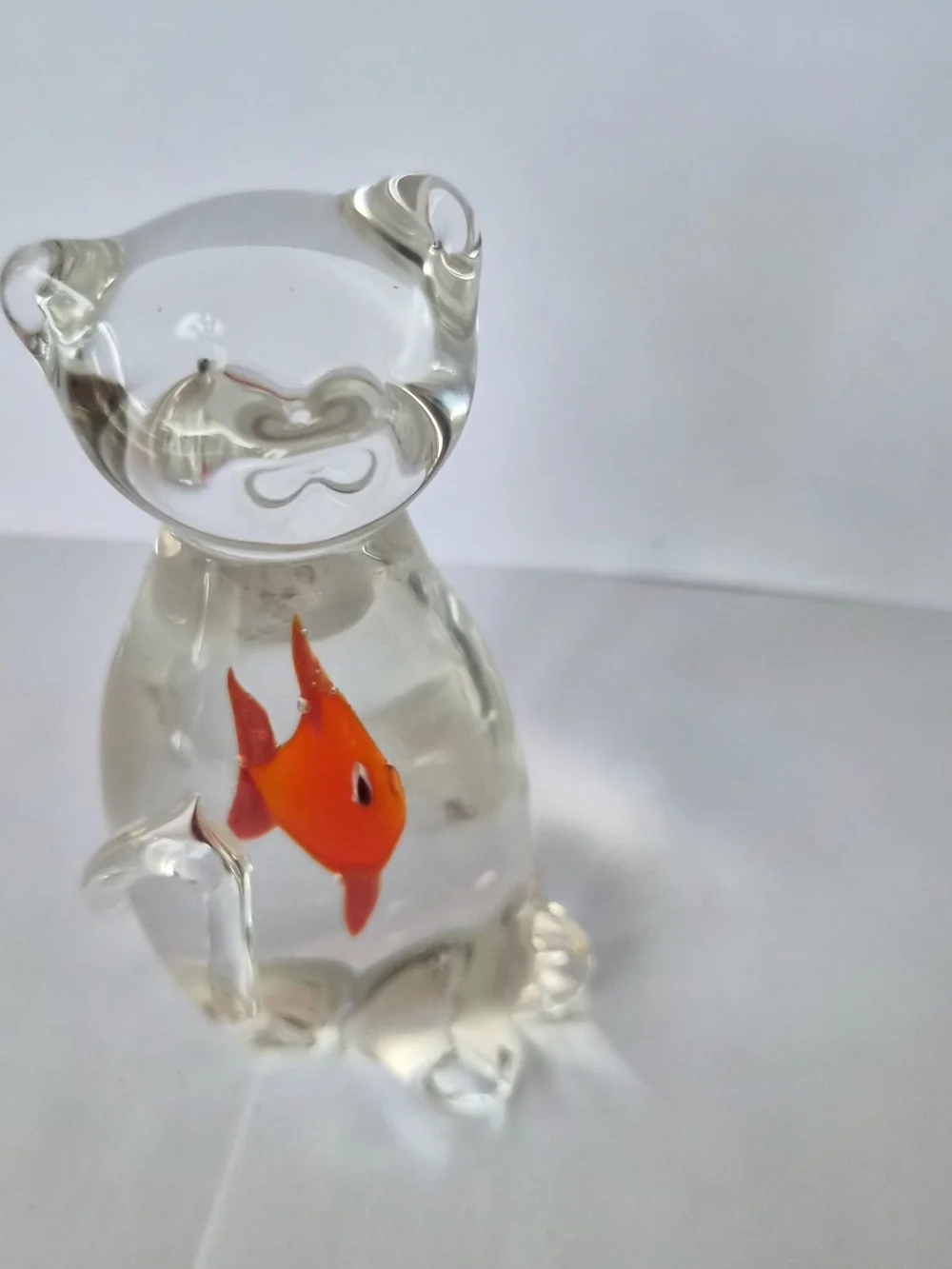 VTG Handblown Cat W/ An Orange Fish In The Belly